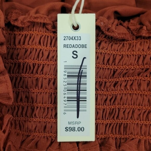 MAX STUDIO SZ S NWT Smocked Off Shoulder Balloon Tiered Sleeve Boho Tunic Top - Picture 11 of 12